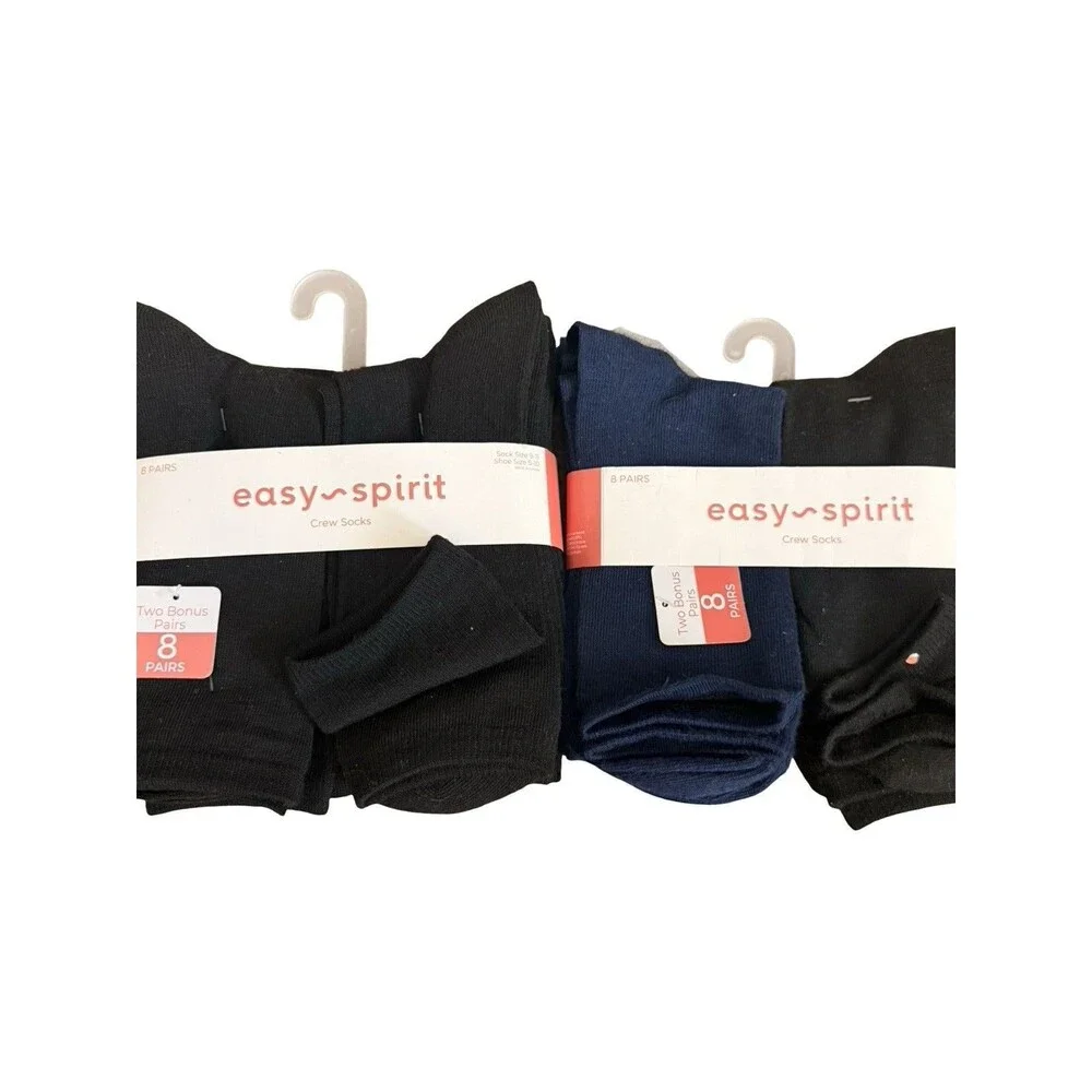 Easy Spirit Womens Crew Socks 16 Pairs Black Navy Gray Everyday Socks New